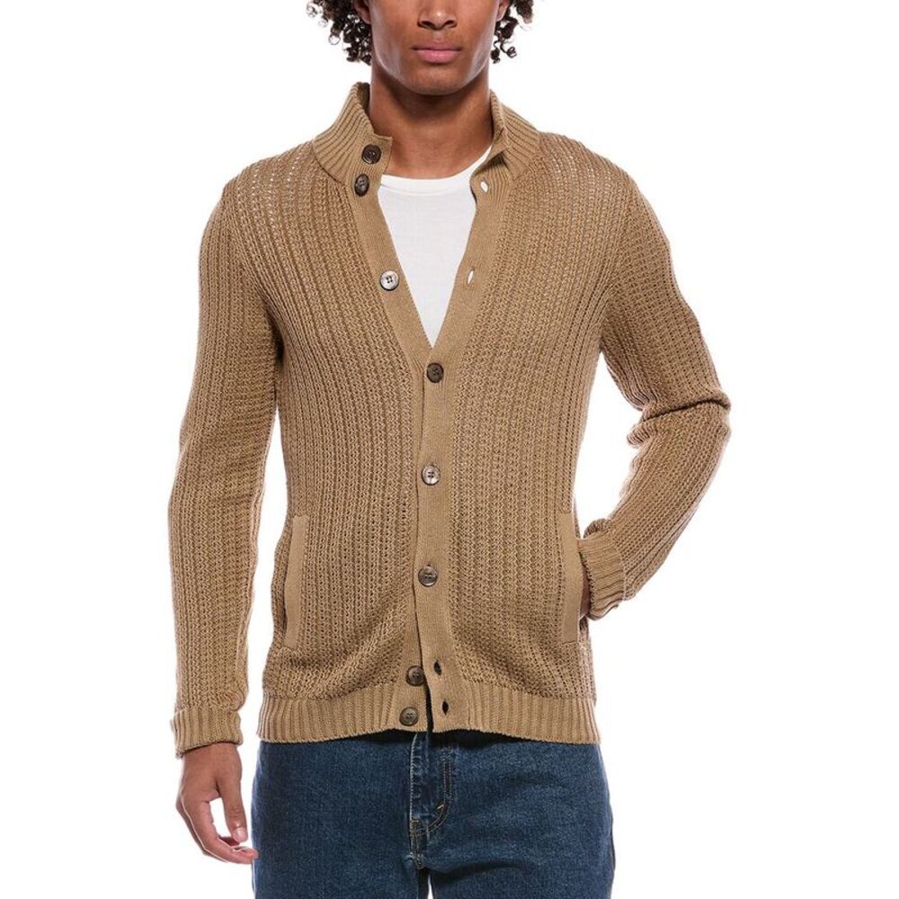 Slowear Mens Linen-Blend Cardigan Sweater, Brown